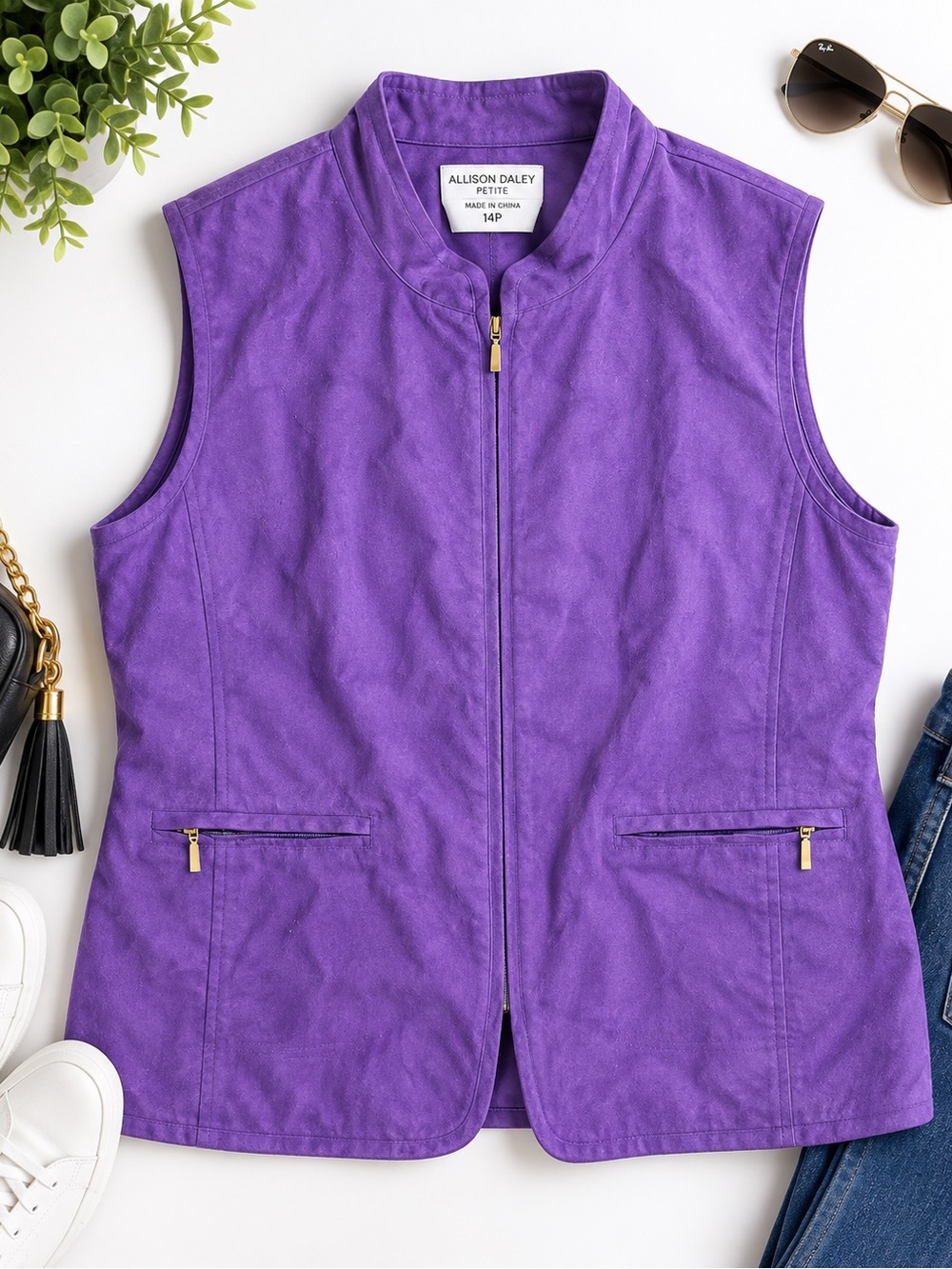 Allison Daley Bright Purple Zip-Front Sleeveless Vest